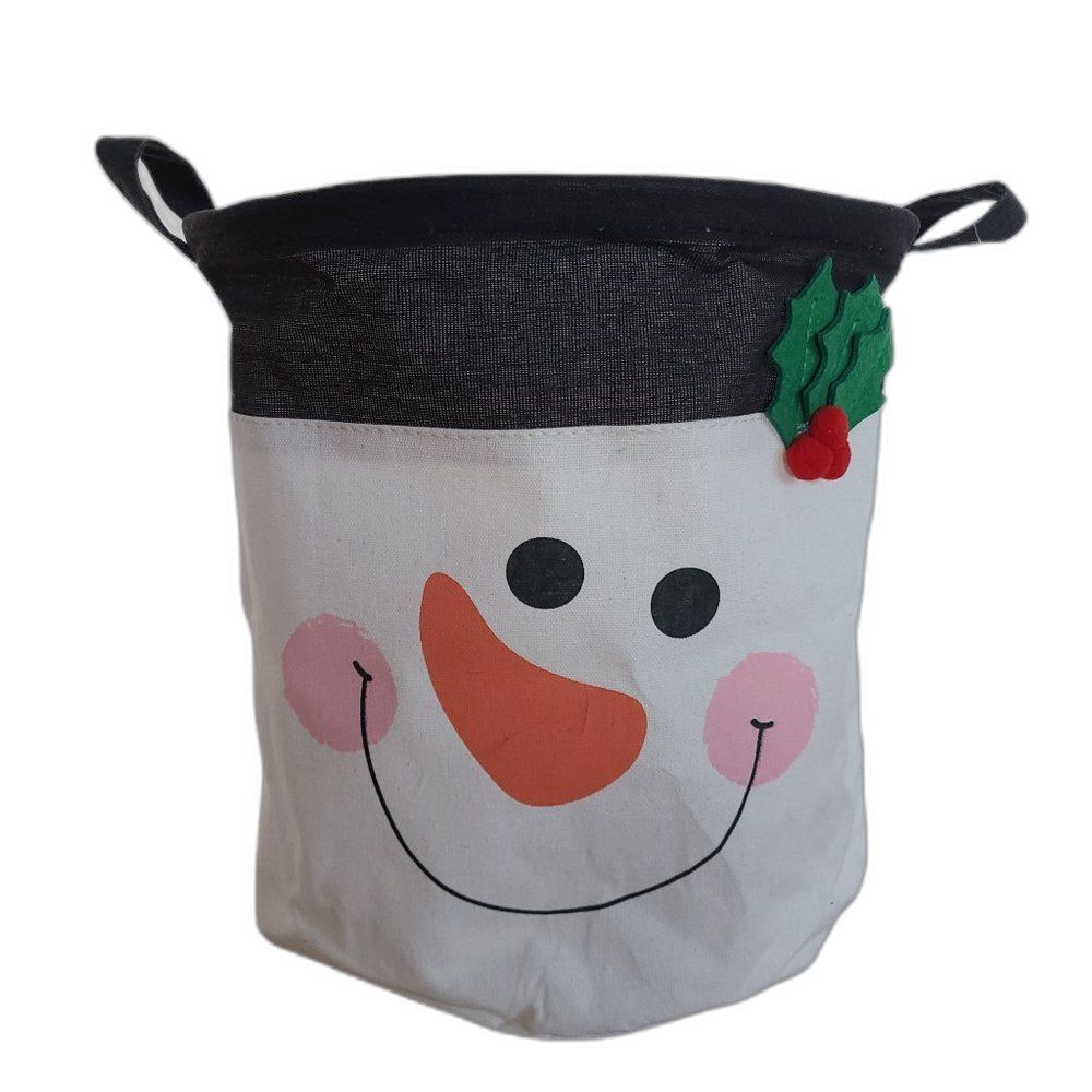 Christmas is Forever Canvas Snowman Tote Gift Basket Item 72776C Two Handles NWT